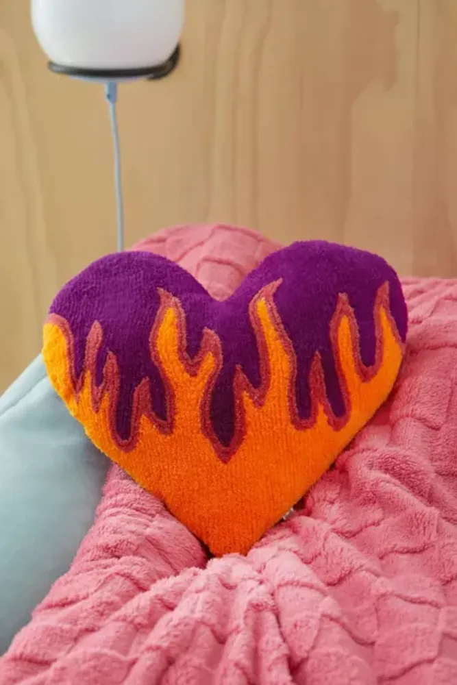 Flaming Heart Shaped Throw Pillow