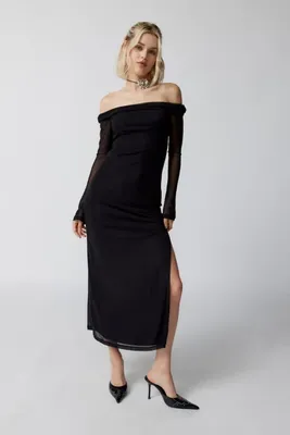 Motel Terra Mesh Off-The-Shoulder Midi Dress