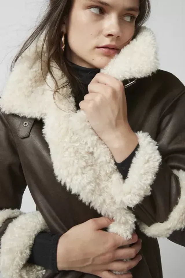 Urban Outfitters NVLT Double-Breasted Faux Shearling Jacket