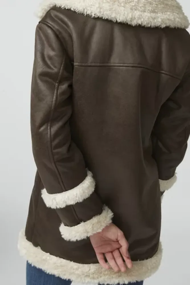 Urban Outfitters NVLT Double-Breasted Faux Shearling Jacket