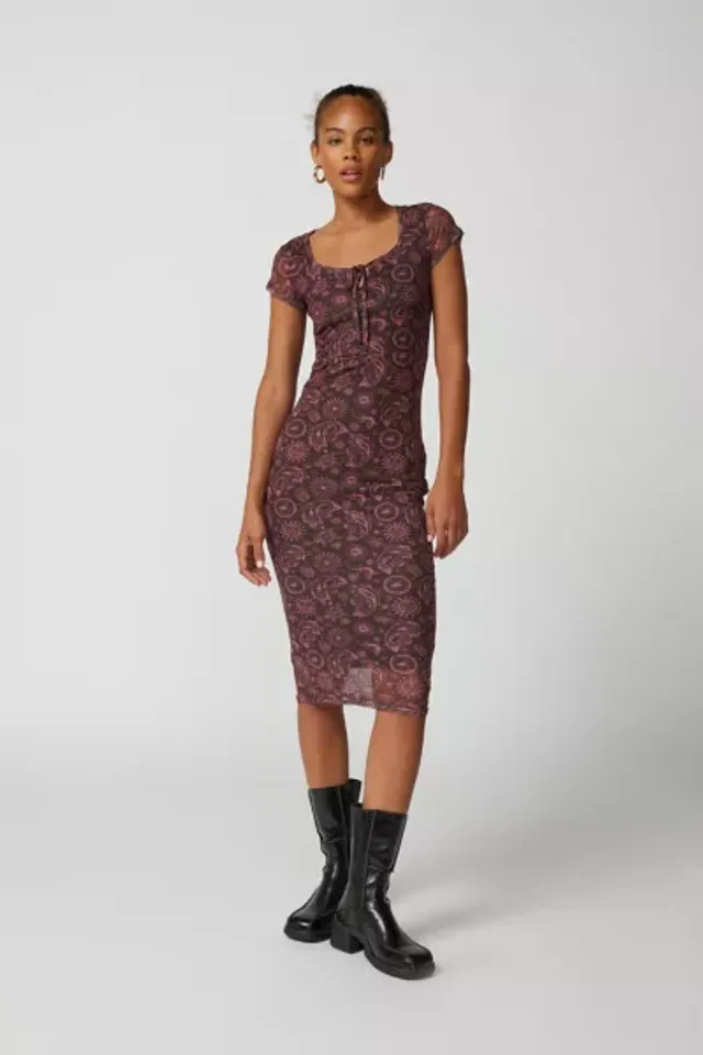 UO Mesh Paisley Midi Dress