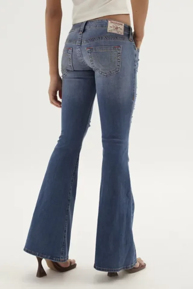 Free People pull on low rise flared jeans in dusty grey