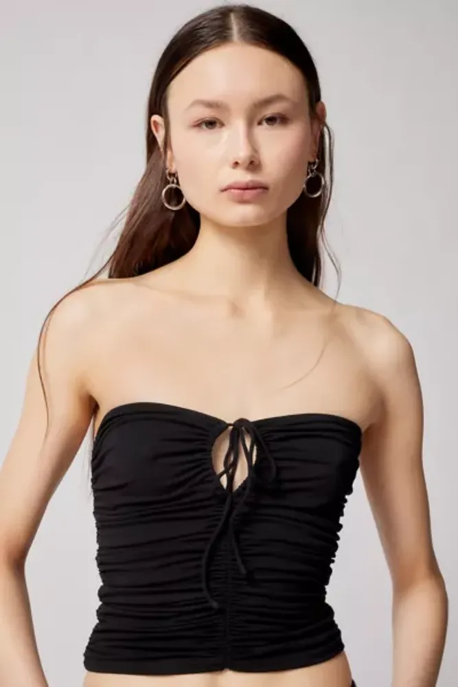 Ruched Tube Top With Tie Details