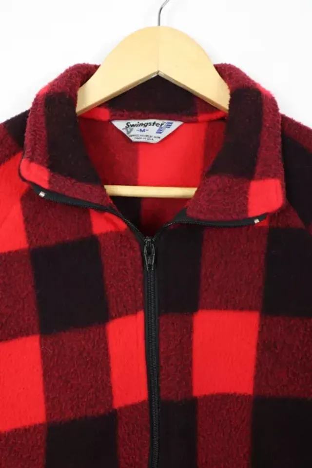 Essentials Boys Polar Fleece Full-Zip Mock Jacket, Red, Buffalo  check, XX-Large