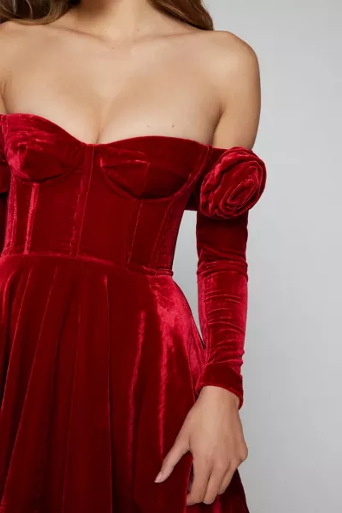 Bardot Sigma Velour Off-The-Shoulder Mini Dress