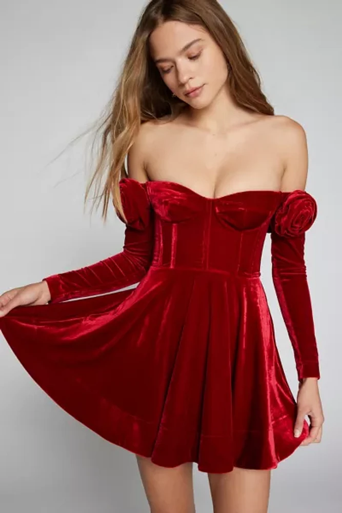 Bardot Sigma Velour Off-The-Shoulder Mini Dress