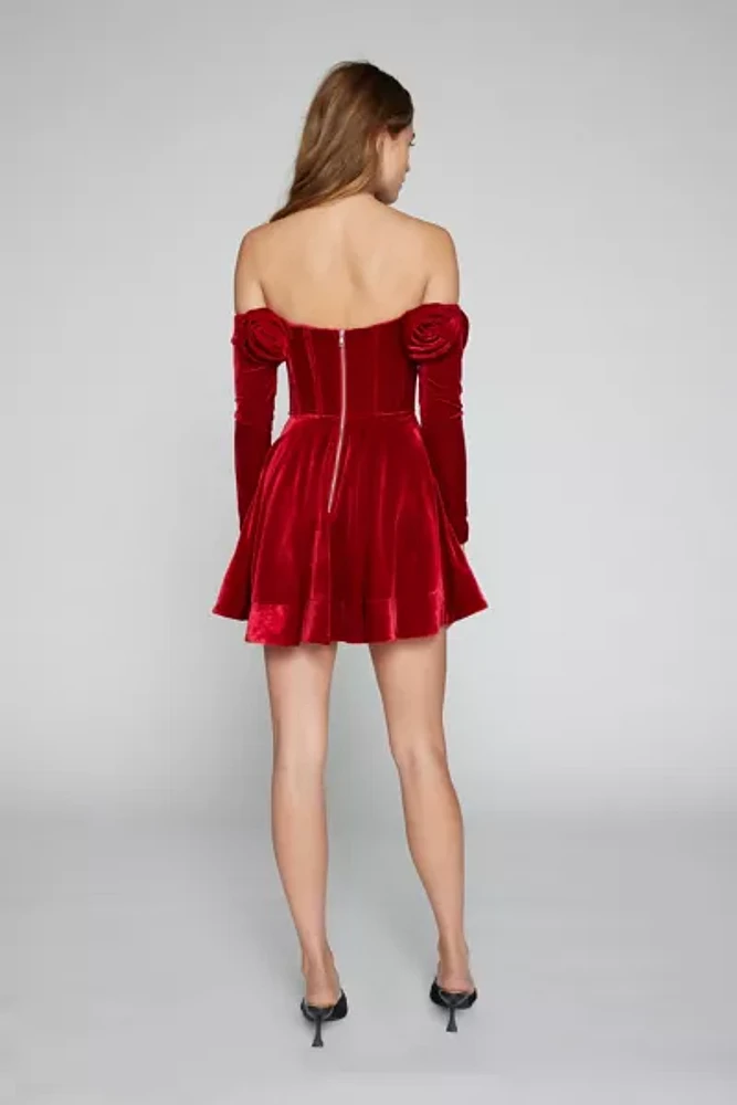 Bardot Sigma Velour Off-The-Shoulder Mini Dress