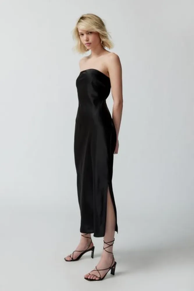 UO Rina Satin Strapless Midi Dress