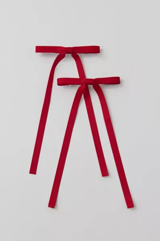Ribbon Long Hair Bow Barrette Set