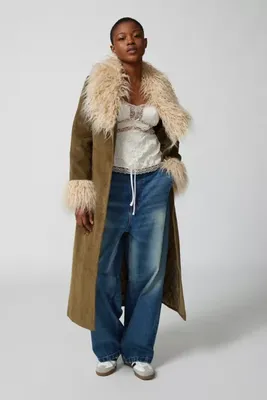 UO Tasha Faux Fur Corduroy Longline Coat