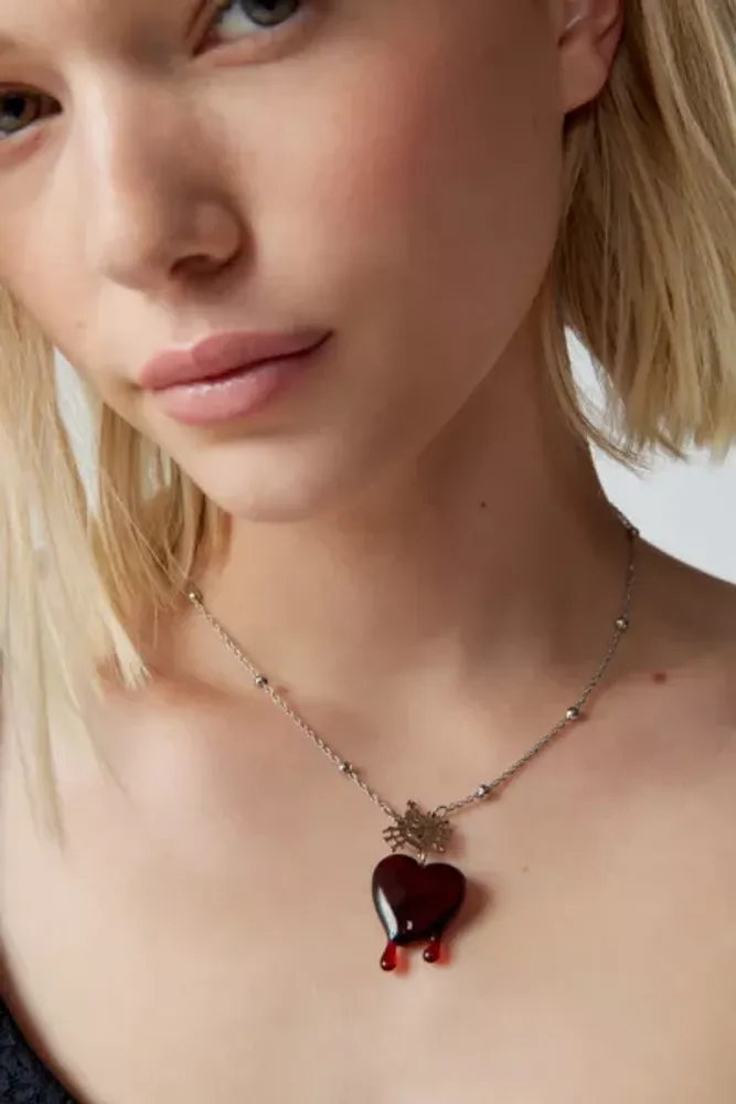 Urban Outfitters Heart Drop Velvet Ribbon Choker Necklace