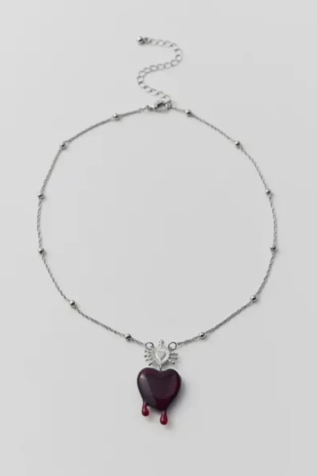 Rhinestone Heart Ribbon Necklace
