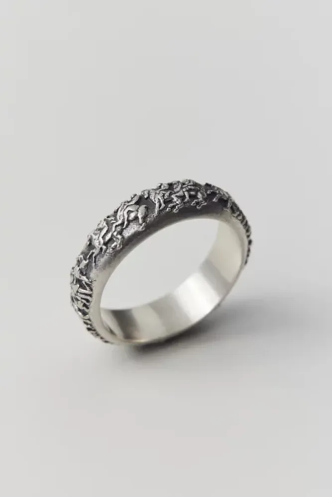 Serge DeNimes sterling silver band ring with flower engraving and red stone  | ASOS