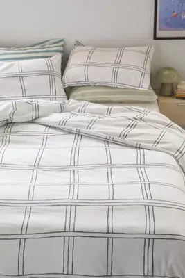 Washed Cotton Wiggle Grid Duvet Cover