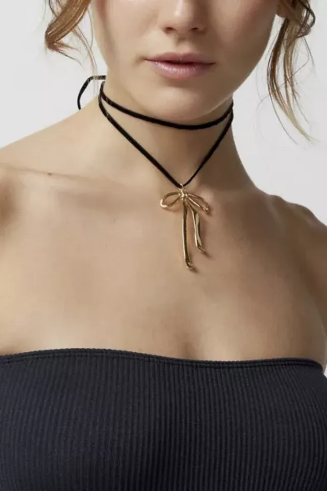 Rhinestone Heart Ribbon Necklace