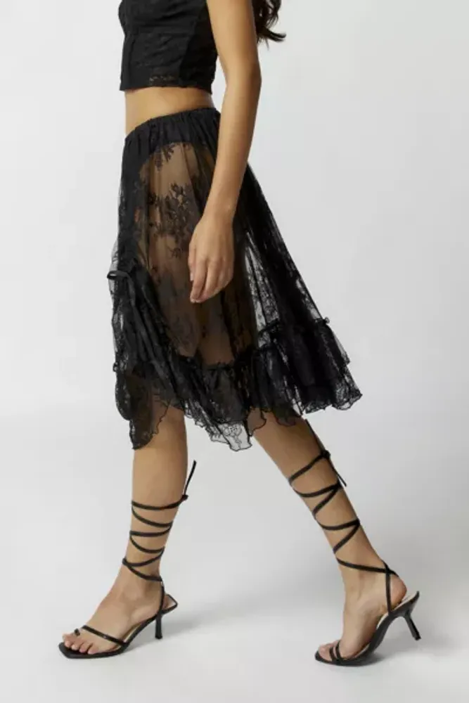 Sheer Lace Midi Skirt