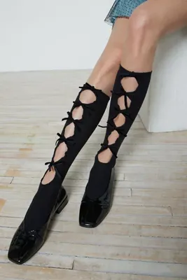 Bow-Topped Cutout Sock