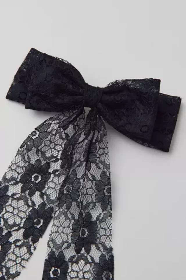 Pearls & Lace Hair Bow Barrette in Black at Urban Outfitters