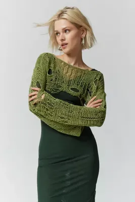 UO Carla Semi-Sheer Distressed Shrug Sweater