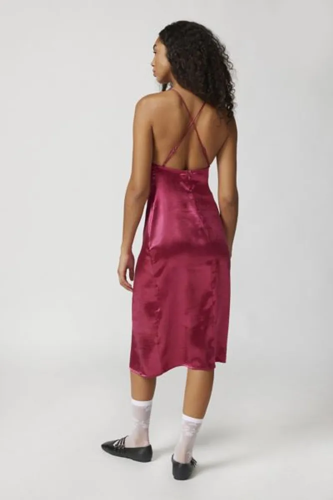 Chloe Pink Cowl Neck Satin Midi Slip Dress