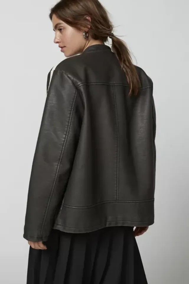 UO Jordan Faux Leather Fitted Racer Moto Jacket