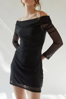 UO Isla Long Sleeve Off-The-Shoulder Mini Dress