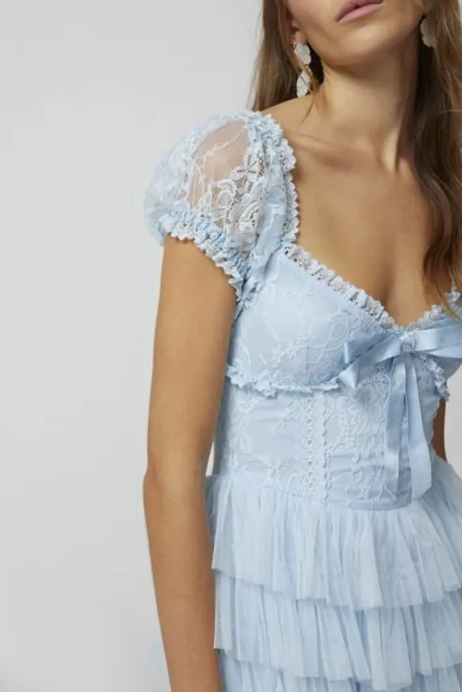Rare London Sweetheart Plunge Maxi Dress With Lace Skirt, $111