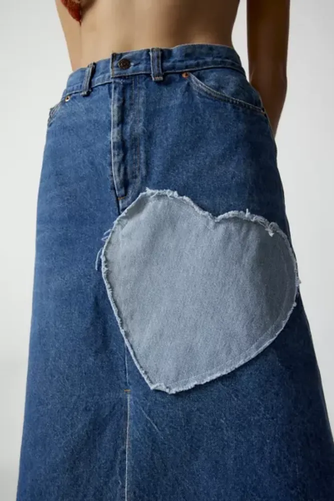 Urban Renewal Remade Heart Patch Denim Midi Skirt