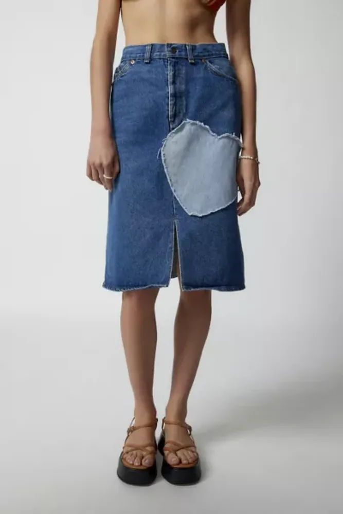 Urban Renewal Remade Heart Patch Denim Midi Skirt