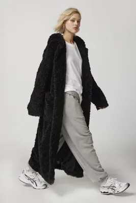 UO Logan Faux Fur Hooded Longline Coat
