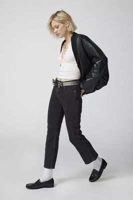 Daze Denim Shy Girl Faux Leather High-Waisted Cropped Flare Jean