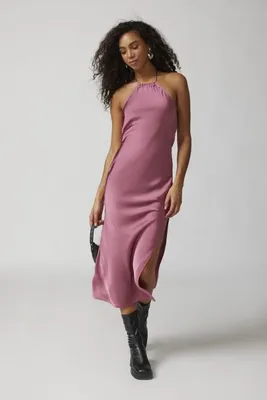 Kiss The Sky Satin Halter Midi Dress