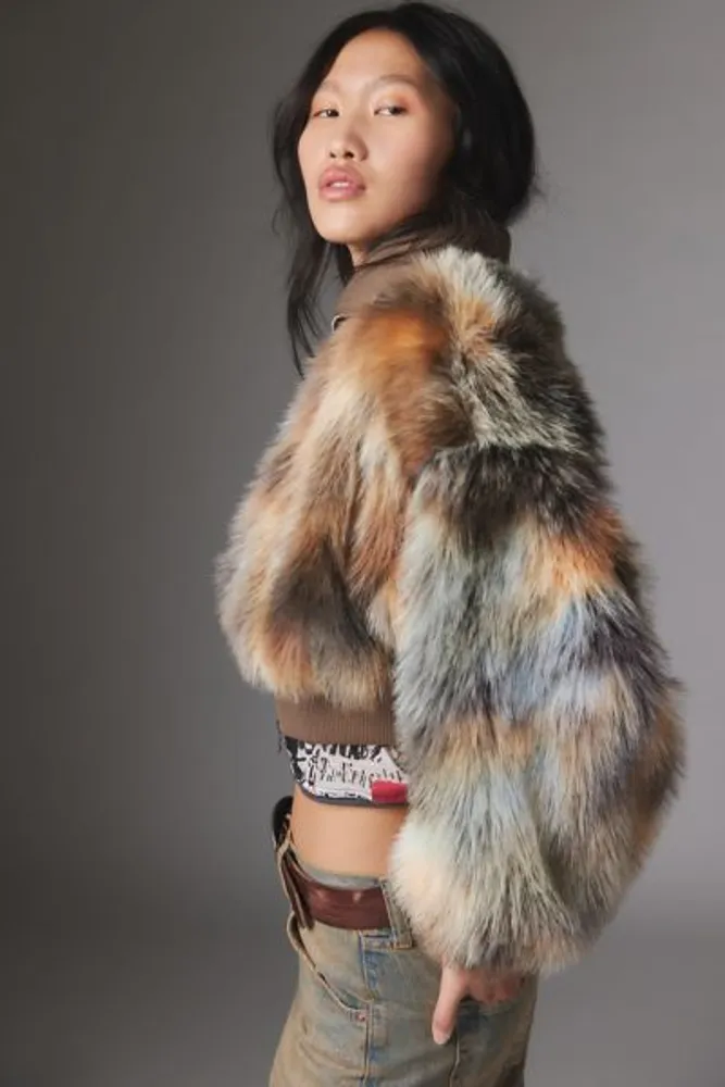Urban Outfitters Silence + Noise Portia Faux Fur Cropped Jacket