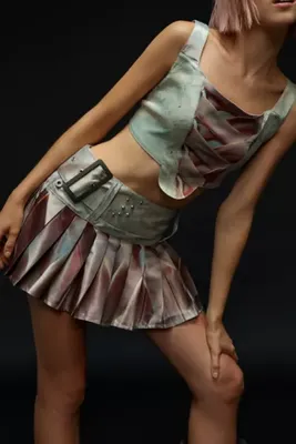 Zemeta Satin Belted Mini Skirt