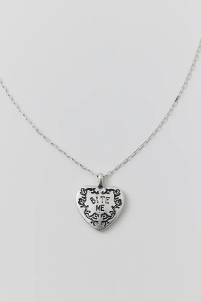 '90s Silver-Plated Kiss Me Heart Charm Necklace