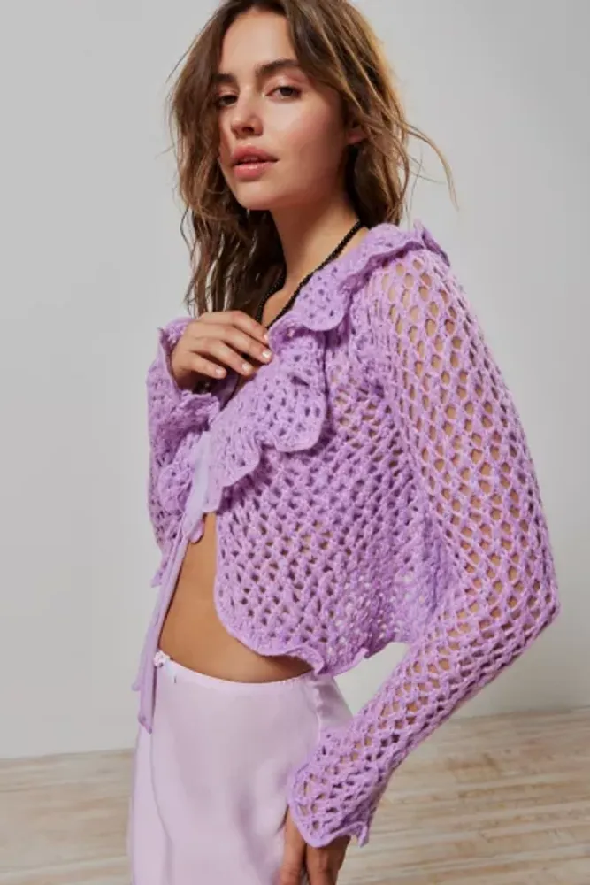 UO Lily Open-Knit Flyaway Crop Cardigan