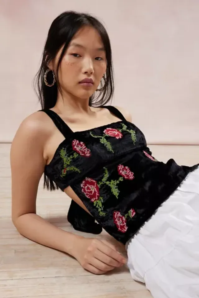Kimchi Blue Annalise Lace Henley Top In Black,at Urban Outfitters