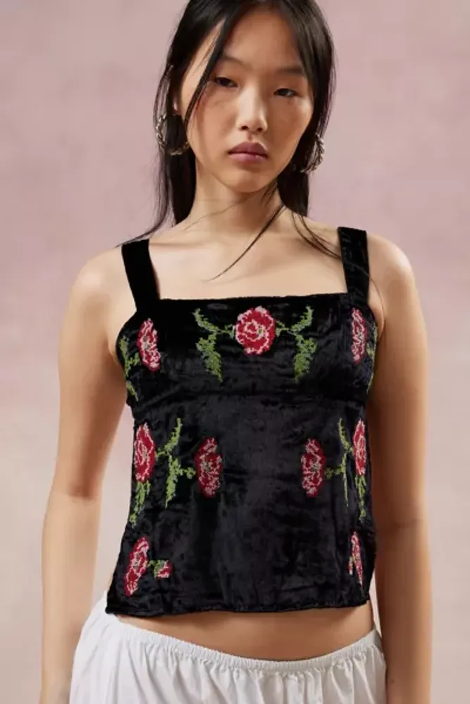 Urban Outfitters Kimchi Blue Jana Velvet Embroidered Top