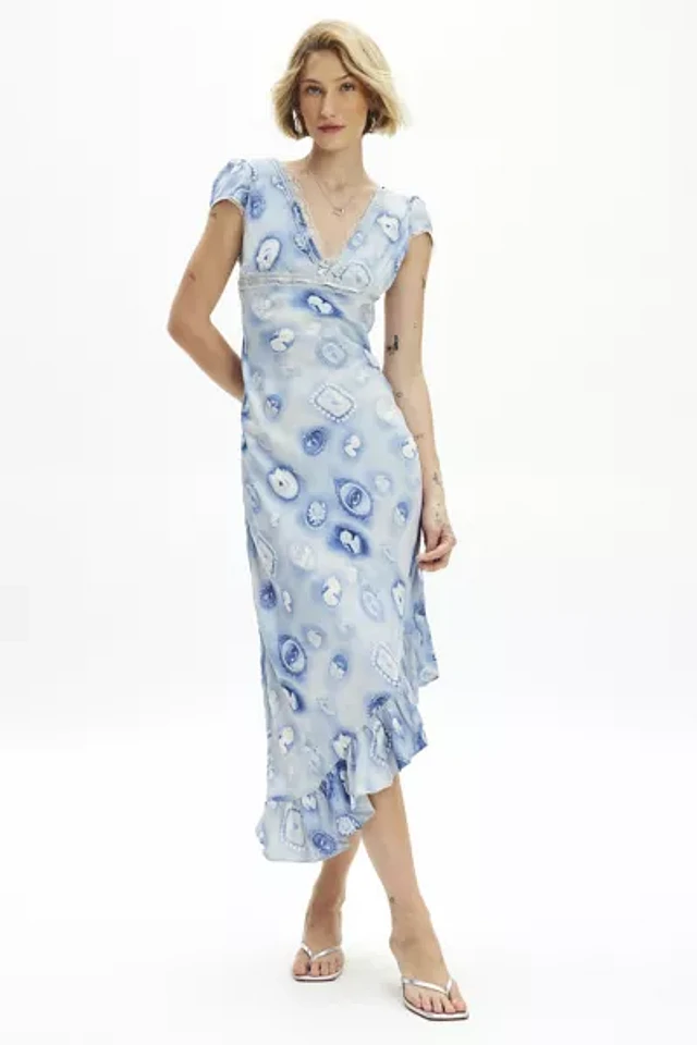 kimchi blue cora lace-trim asymmetrical midi dress Kimchi Blue Kimchi Cora Lace-Trim Asymmetrical Midi Dress in Purple