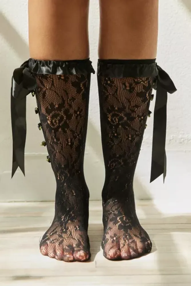 Lacey Lace-Up Knee High Sock
