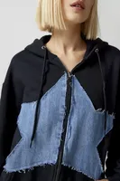 Urban Renewal Remade Denim Star Zip Hoodie Sweatshirt
