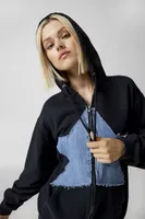 Urban Renewal Remade Denim Star Zip Hoodie Sweatshirt