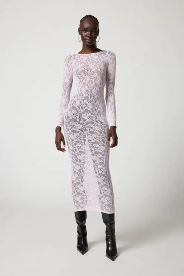 Out From Under Alessia Sheer Lace Midi Dress In Ivory,at Urban