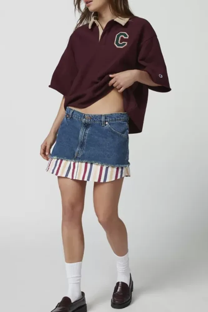 Urban Renewal Remade Denim & Stripe Mini Skirt