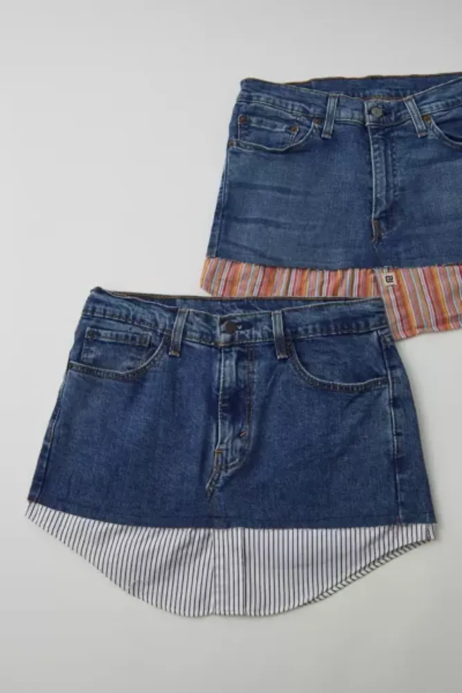 Urban Renewal Remade Denim & Stripe Mini Skirt