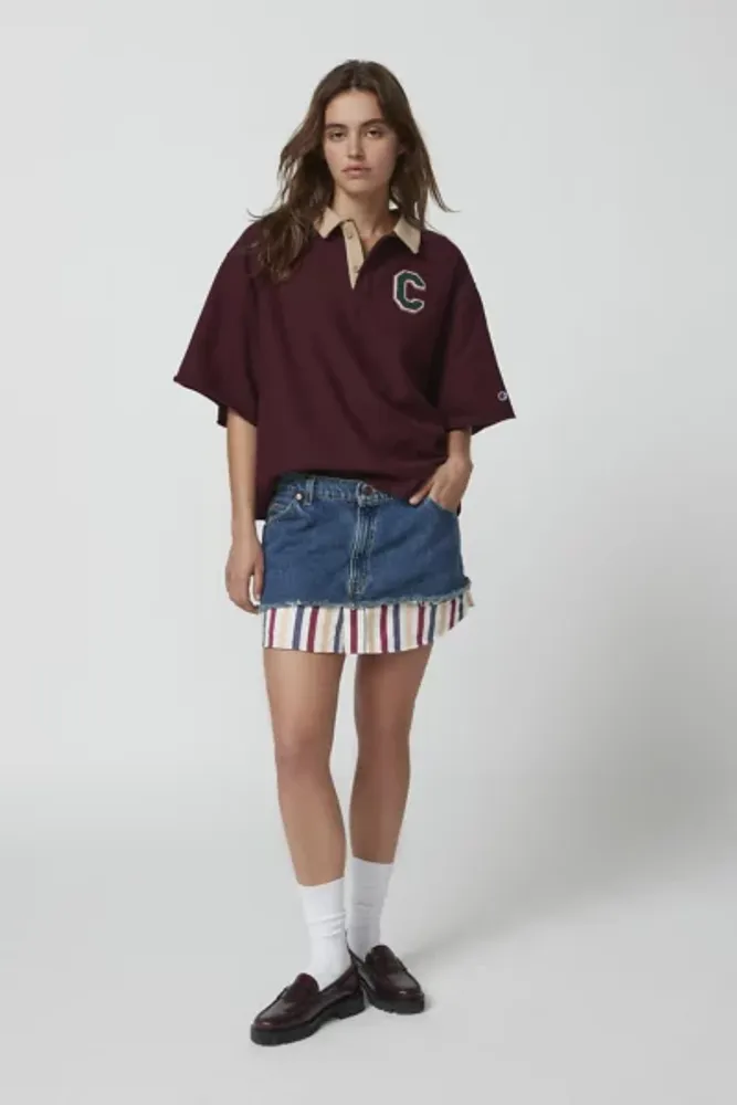 Urban Renewal Remade Denim & Stripe Mini Skirt