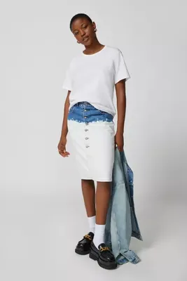 Urban Renewal Remade Bleach Dip Denim Midi Skirt