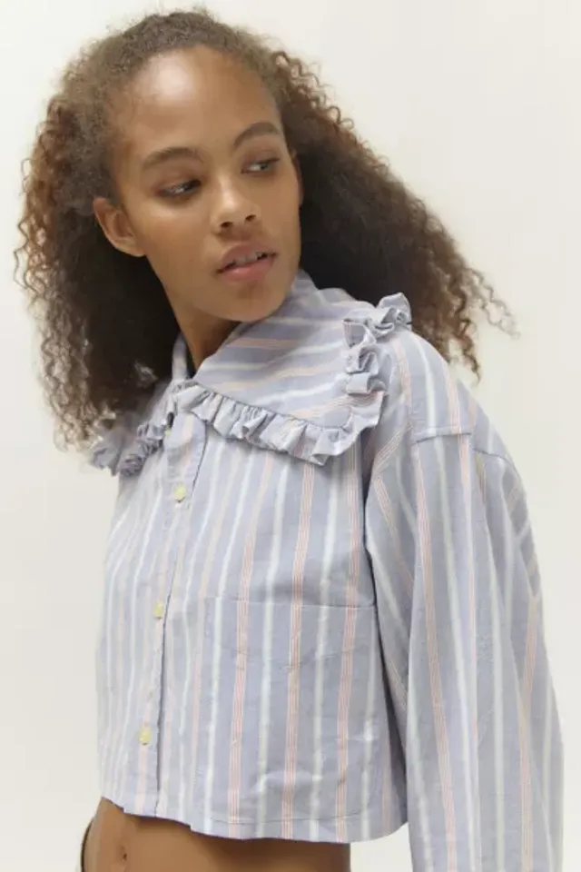 Urban Renewal Remade Spliced Striped Long Sleeve Collared Shirt