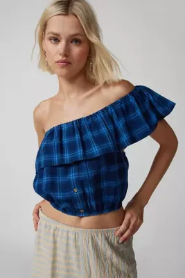 Urban Renewal Remade One Shoulder Flannel Ruffle Top