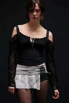 Zemeta Doily Eyelet Belt Micro Mini Skirt